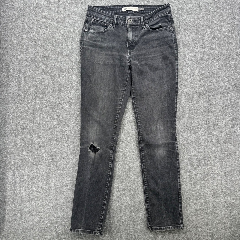 Levis Demi Curve Classic Rise Slim Leg Jeans Black Distressed 6/28 Ankle